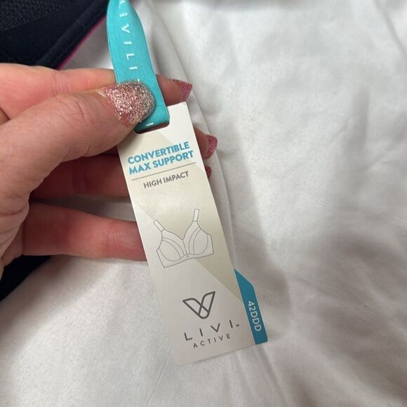 Lane Bryant Livi Black/Pink Convertible Max Support High Impact Bra. Size 42DDD. - Picture 10 of 11